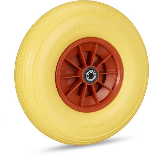 kruiwagenwiel 4.00-6 - set van 4 - massief rubber - 33 cm - anti-lek - tot 100 kg - geel-rood van Merkloos	 — afbeelding 2
