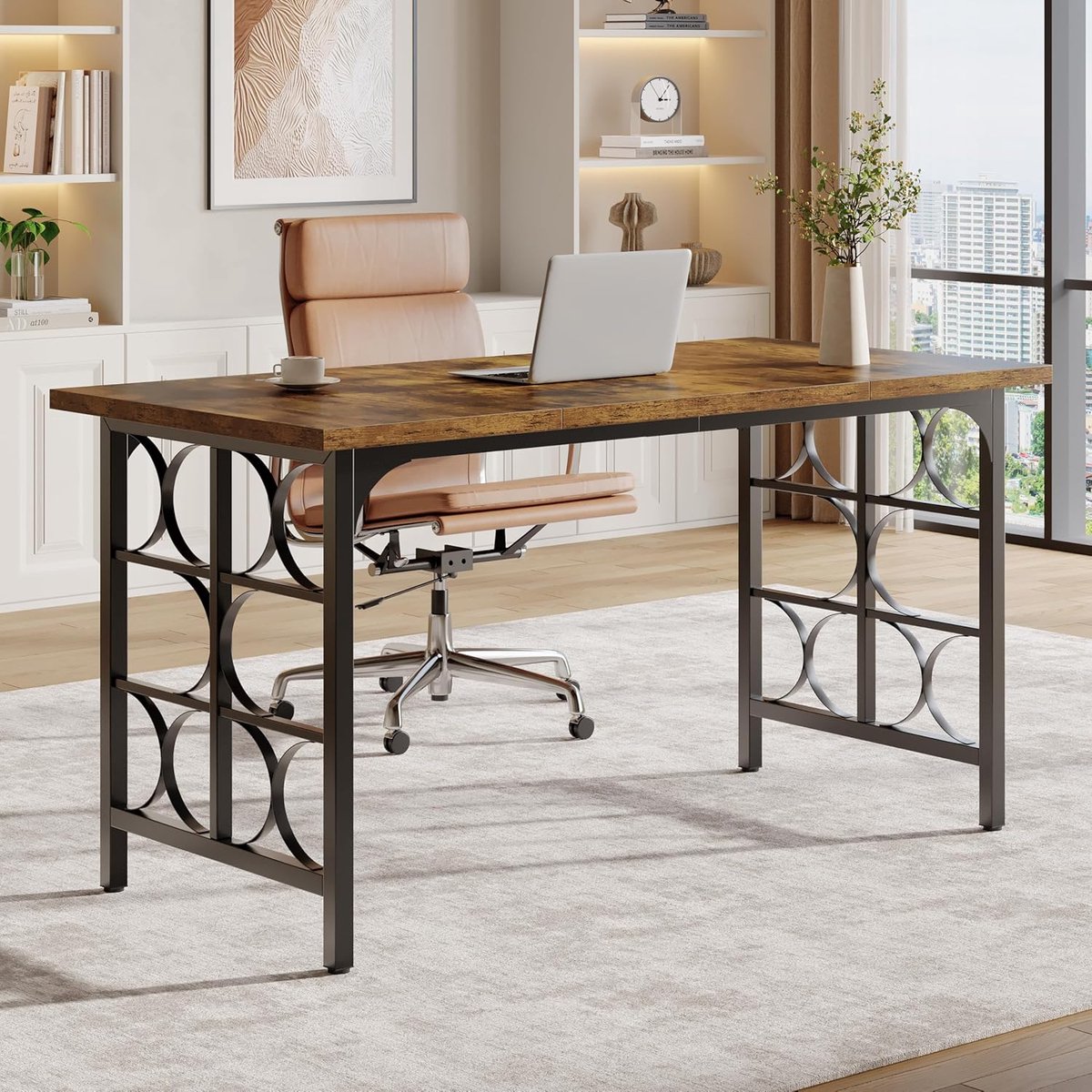 Tribesigns Computerbureau - Bureau industrieel - met stevige metalen poten - Computerbureau voor Studeerkamer, Schrijftafel, Werkplek - 139 x 70 x 75 cm - bruin