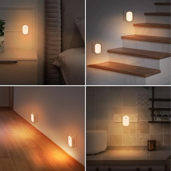 2 Stuks Nachtlampje Stopcontact met Bewegingssensor, 3 Modi AAN/AUTO/UIT Nachtlampje met Schemersensor, 10%-100% Dimbaar LED Night Light, Warmwit Licht voor Kinderen, Slaapkamer, Hal, Babykamer, Trap van Ammtoo — afbeelding 3