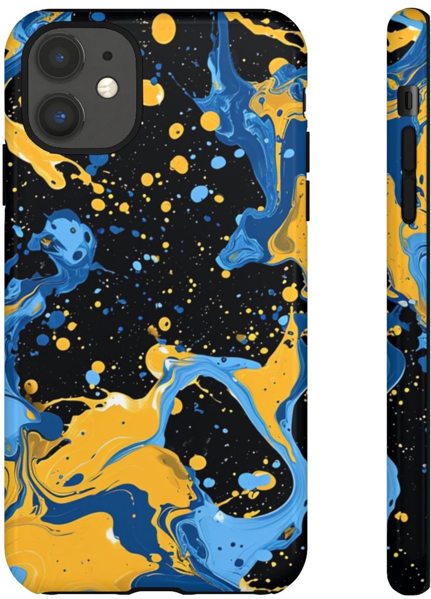 Blauwe en Gele Verfspatten Abstract – Telefoonhoesje Geschikt voor iPhone 11