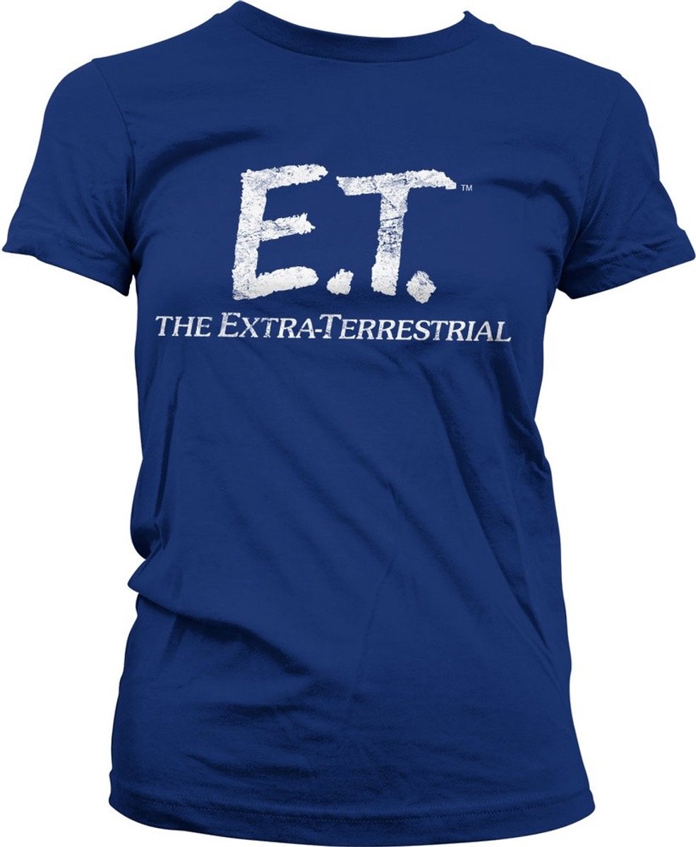 E.T. Extra-Terrestrial Distressed Logo Girly Tee Damen T-Shirt Navy-S