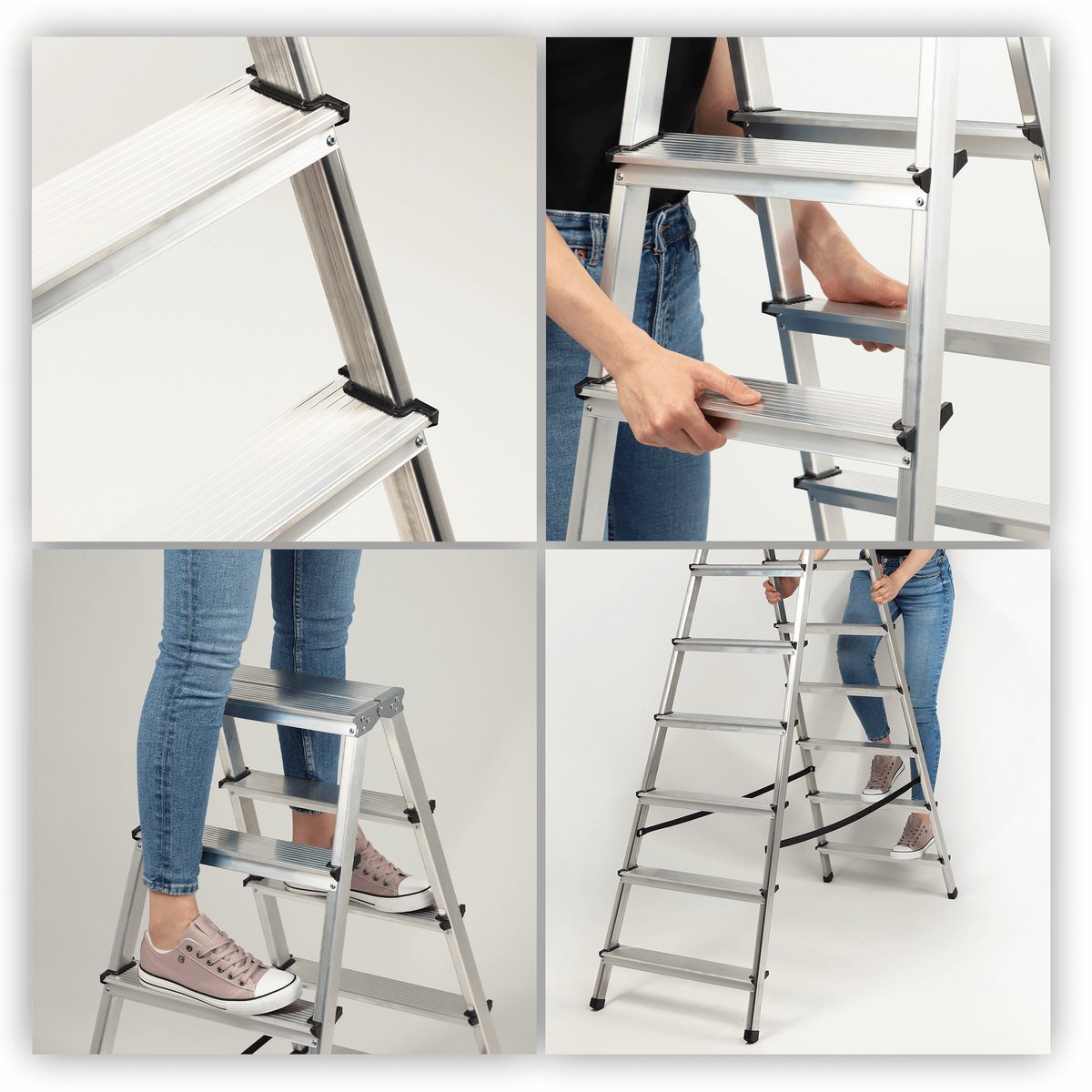 KADAX Huishoudladder, trapladder in 5 versies, vouwladder met draagvermogen tot 125 kg, inklapbare dubbelzijdige multifunctionele ladder, aluminium ladder met antislip voeten (8 treden) – foto 3