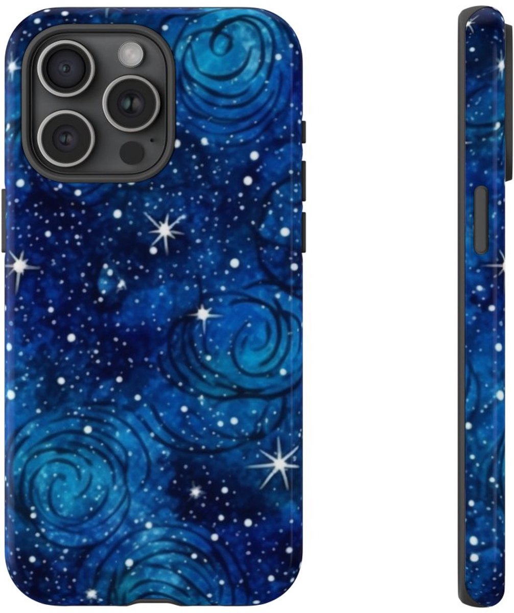 Blauw Sterrenstelsel Patroon – Telefoonhoesje Geschikt voor iPhone 15 Pro Max