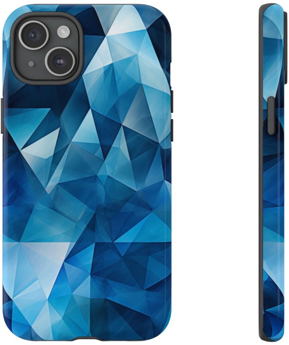Blauw Geometrisch Driehoekenpatroon – Telefoonhoesje Geschikt voor iPhone 15 Plus