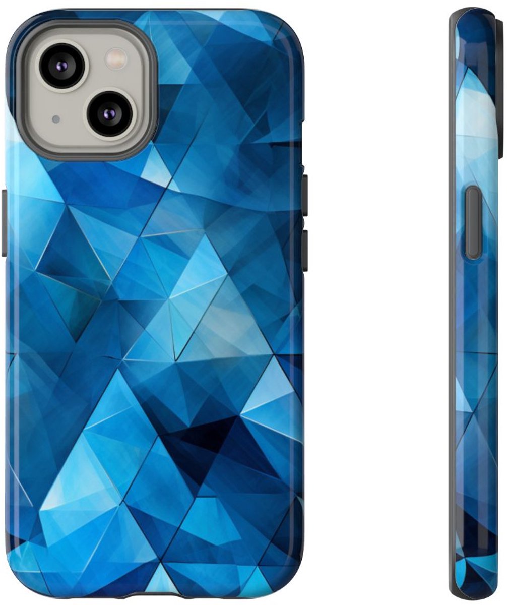 Blauw Geometrisch Driehoekenpatroon – Telefoonhoesje Geschikt voor iPhone 14