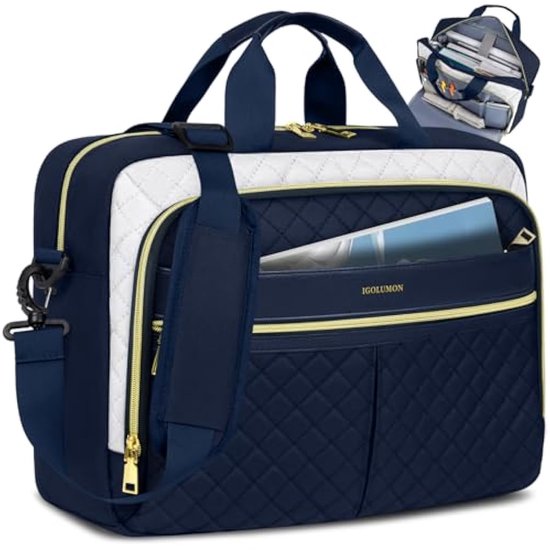 Missnine Laptoptas voor dames, canvas laptoptas, 15,6 inch schoudertassen, shopper, grote tote
