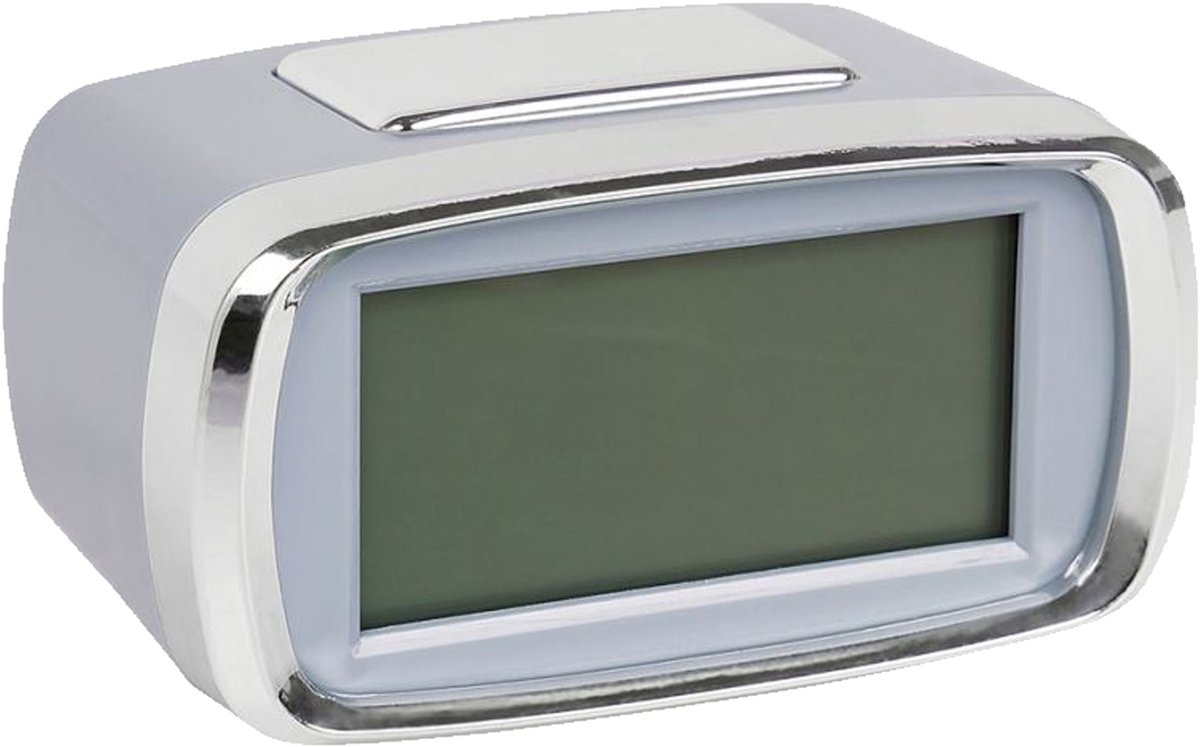 Ostaria Wekker/alarmklok - ovaal - zilver/grijs - kunststof - batterij - 10 x 6 cm