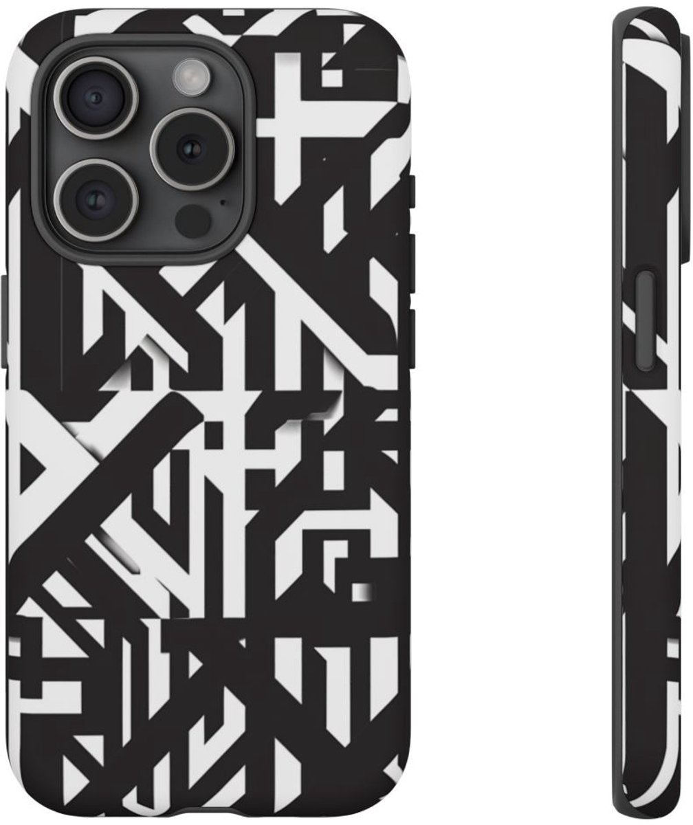 Zwart-Wit Geometrisch Patroon – Telefoonhoesje Geschikt voor iPhone 15 Pro