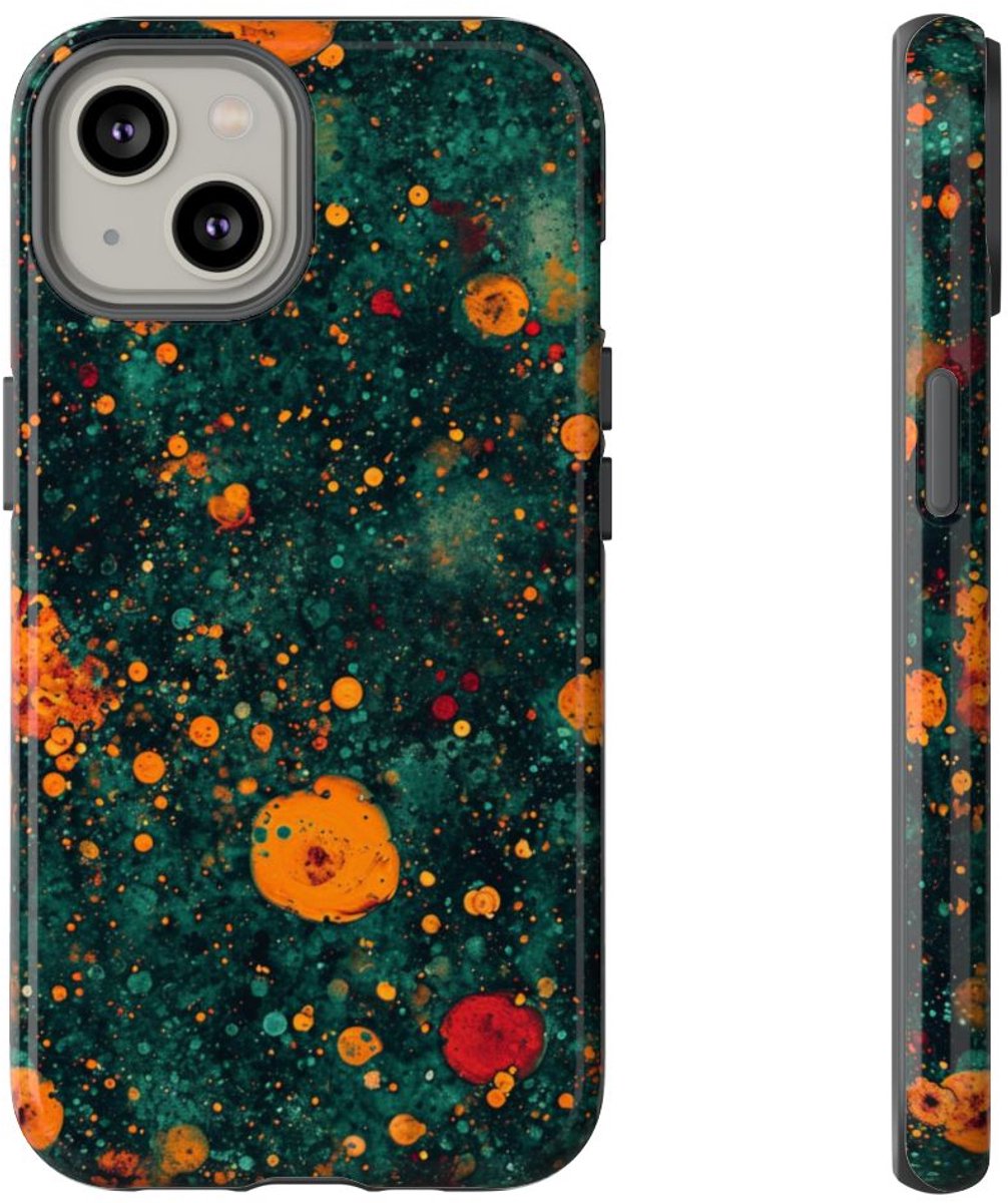 Abstracte Oranje en Teal Bellenpatroon – Telefoonhoesje Geschikt voor iPhone 14