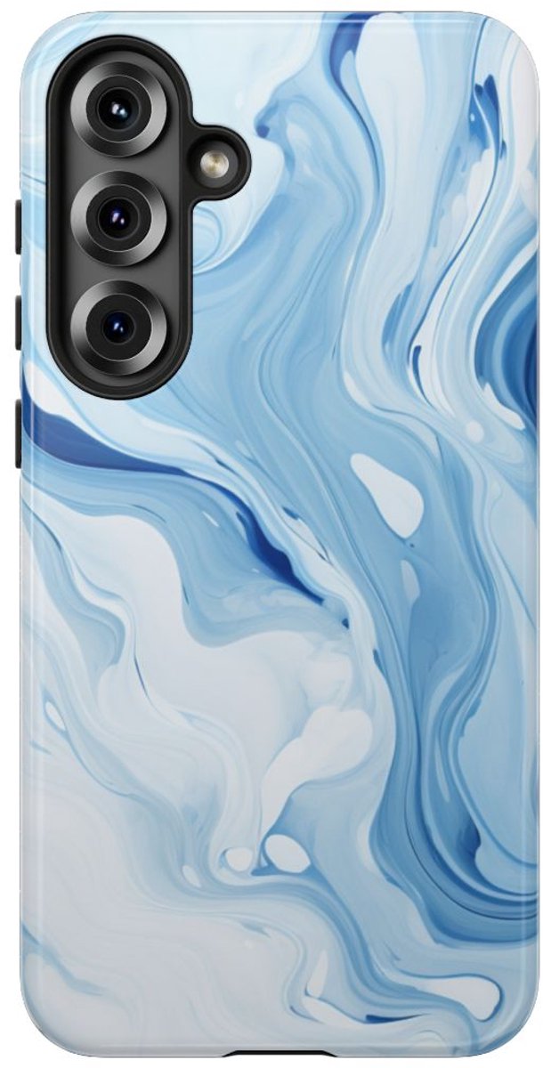 Blauw-Witte Marmerwerveling – Telefoonhoesje Geschikt voor Samsung Galaxy S25 Plus