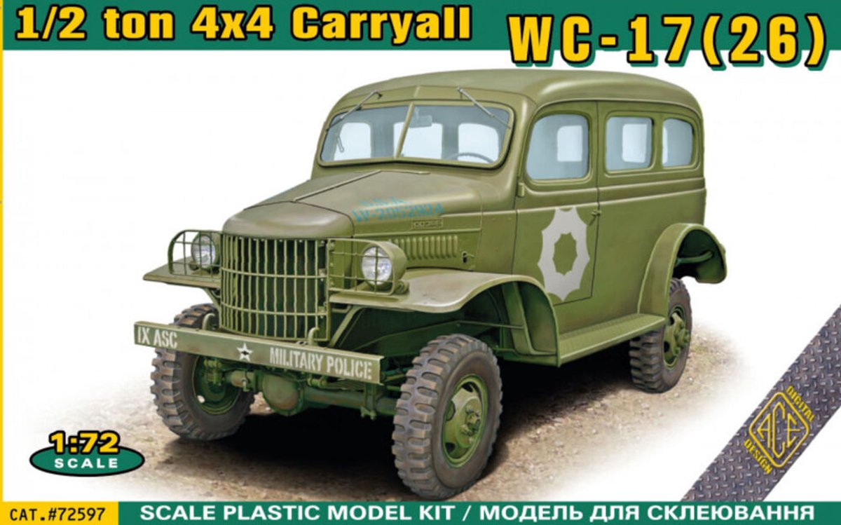 ACE Modelbouwpakket Auto - 72597 Dodge WC-17/26 Carryall - 0,5 Ton 4x4 - WWII Amerikaanse Militaire Truck Plastic - 1:72 - Modelbouw