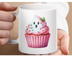 Mok Halloween Cupcake Ghost Mug, Spooky Dessert Drinkware, Cute Kawaii Ghost Cupcake Gift, Funny Halloween Mug, Ghost Cupcake Lover Mug