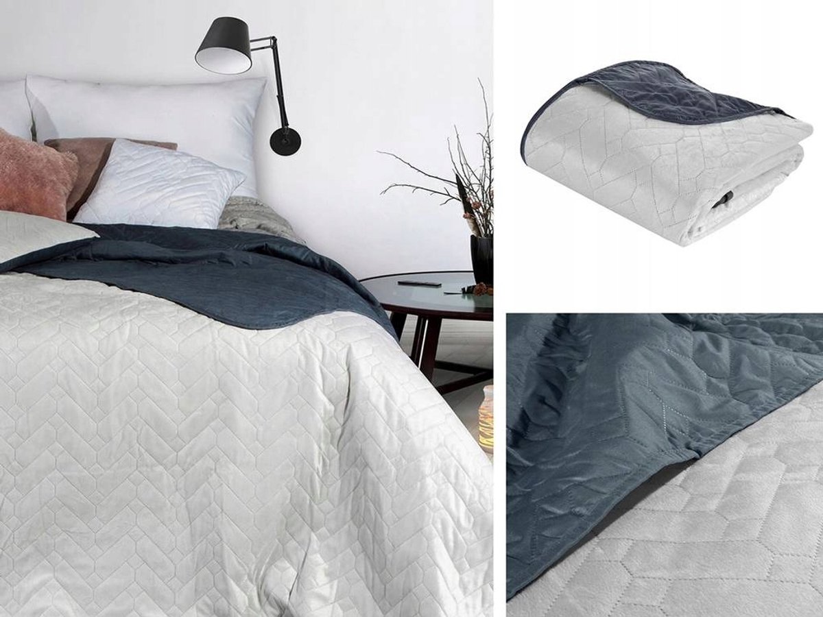 LUIZ D91 Dubbelzijdige Bedsprei 220x240cm Zilver/Staal