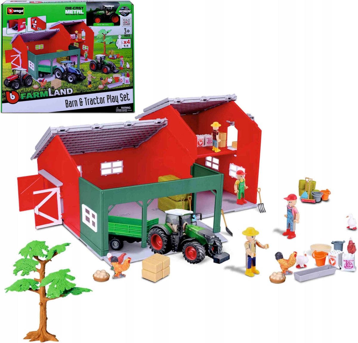 Bburago Boerderijset met groene tractor in accessoires, 3+ jaar