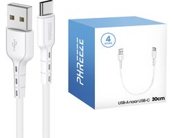 Usb A naar usb C kabel 30 cm - 4 pack - Korte oplaad kabel voor telefoon - Phreeze