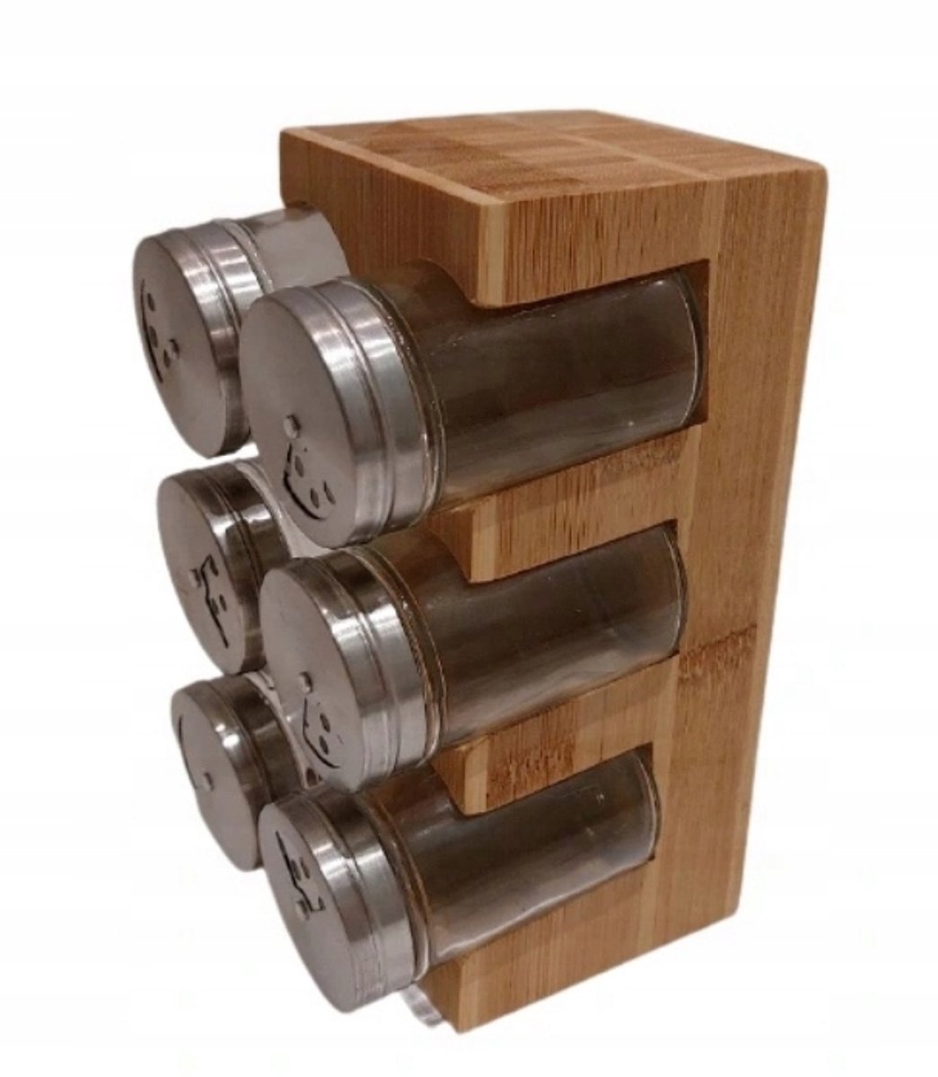 Bamboe Kruidenrek met 6 Glazen Potjes (80ml) - Ambitie Albero