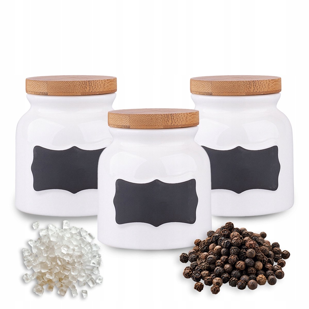 Altom Design Porselein Kruidenpotjes met Bamboe Deksel - 200ml (3 stuks)