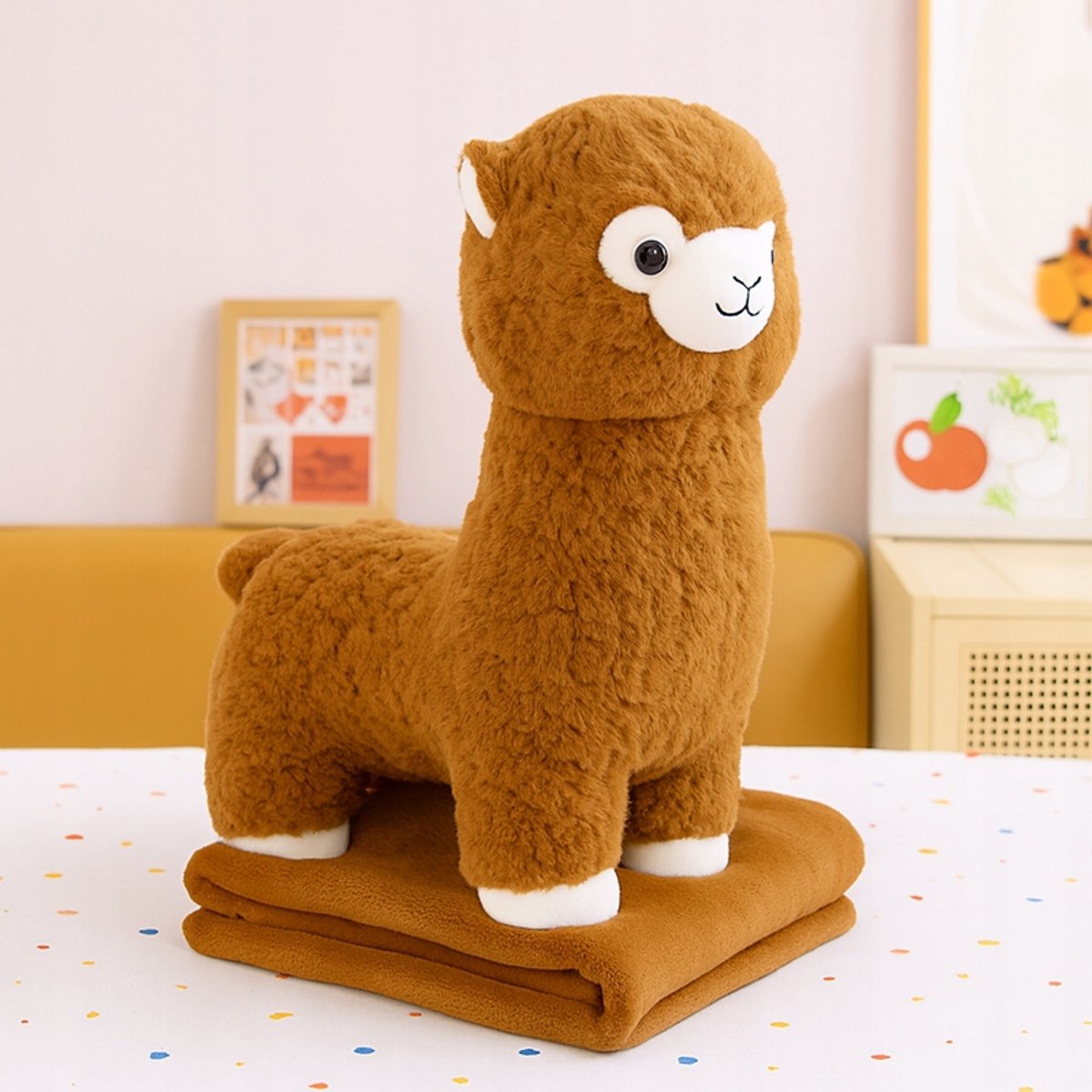Grote Lama Alpaca Knuffel 3-in-1 met Dekentje - Bruin