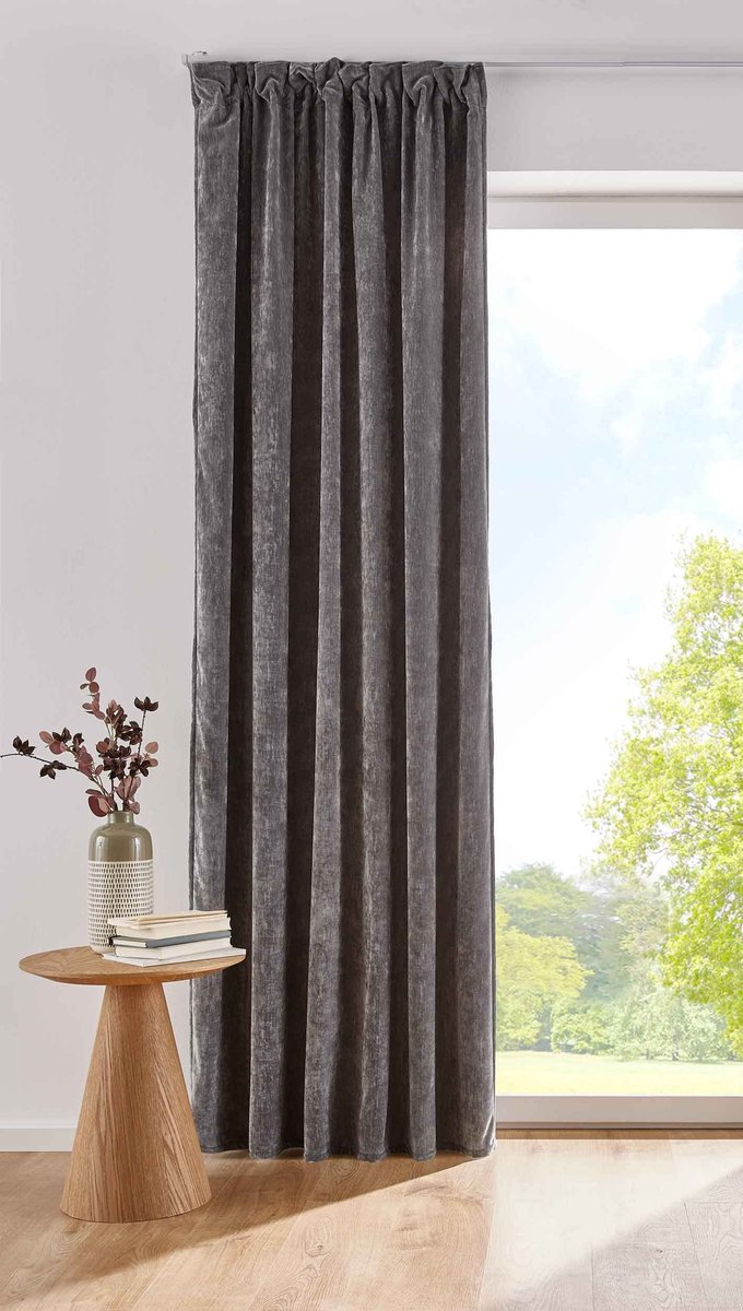 Ibenzoa Donkergrijs Thermo Chenille Gordijn met Lusband voor Verduistering en Luxe