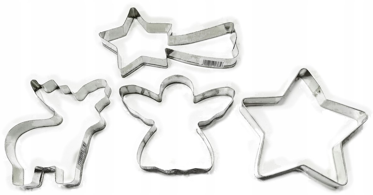 XL Koekjesvormpjes 4 stuks: Engel, Rendier, Komeet, Ster