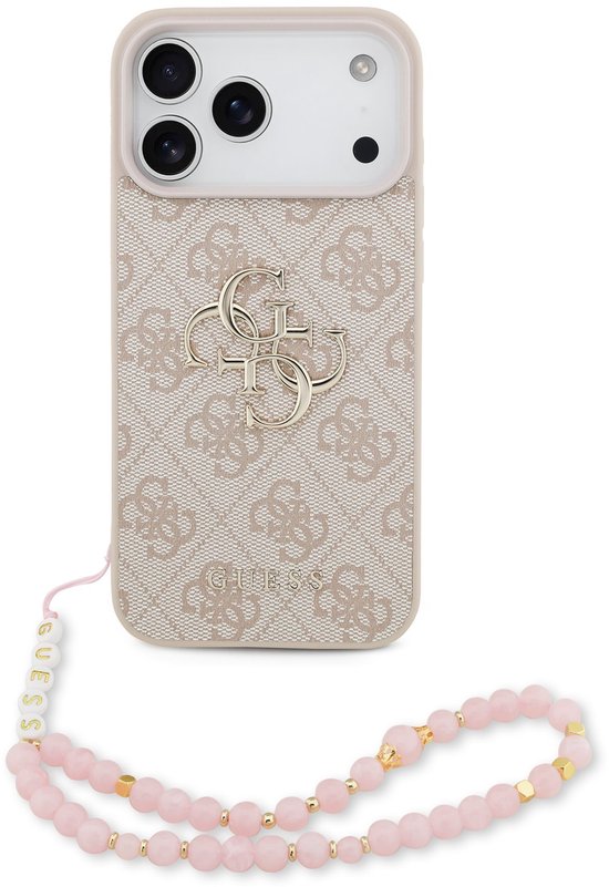 Guess 4G Metal Logo geschikt voor iPhone 17 Pro Max hoesje - Met Polskoord - Roze