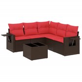 vidaXL - Ensemble - de - canapés - de - jardin - 6 - pièces - avec - coussins, - marron - polyrotin