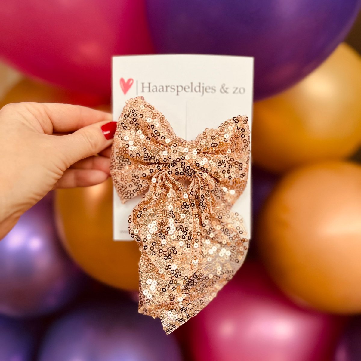 Haarstrik - pailletten - rosé goud- groot - clip - kerst - glimmend - feestdagen