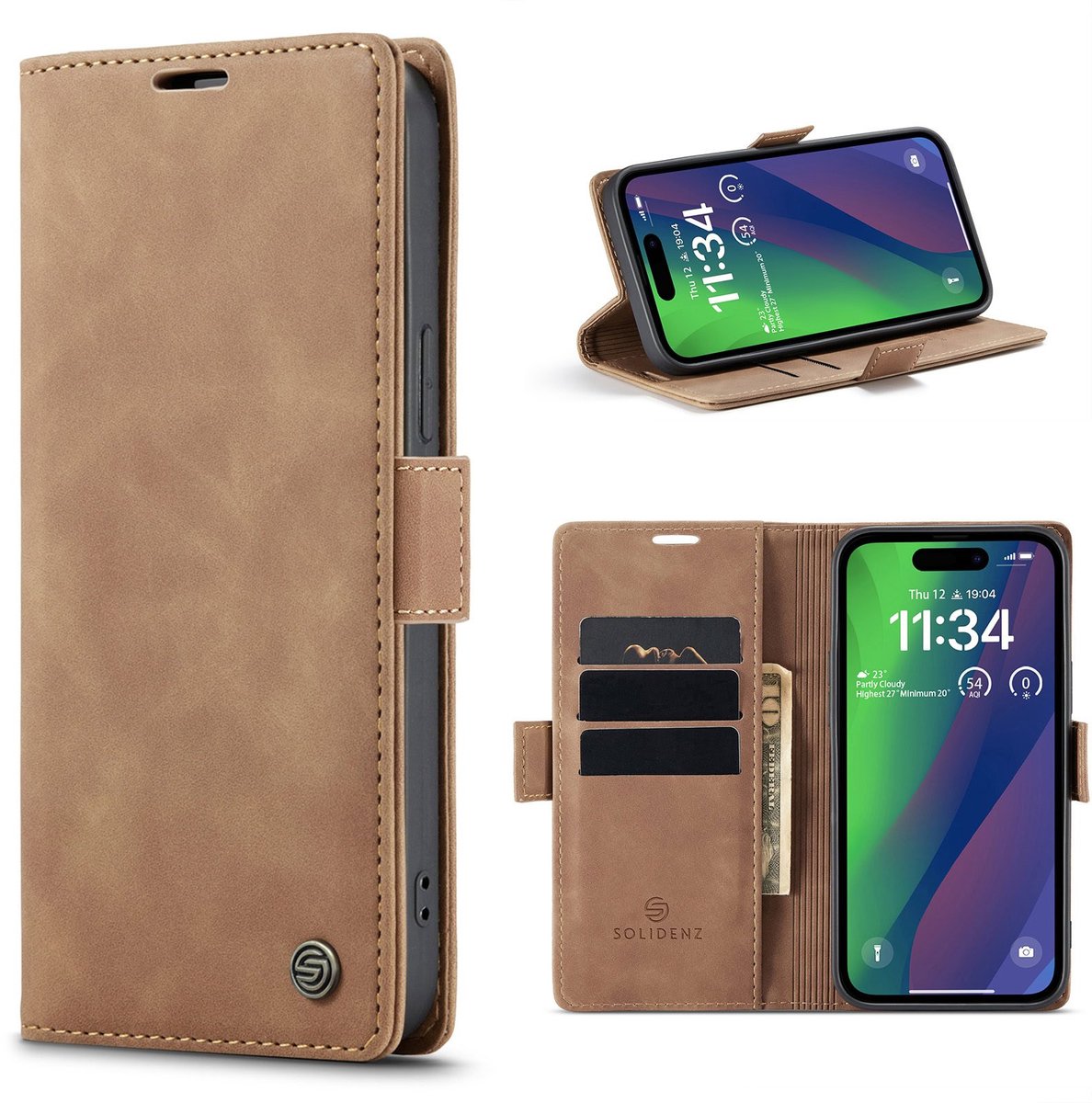 Solidenz Hoesje - Geschikt voor iPhone 17e / 16e - Urban Book - Bruin