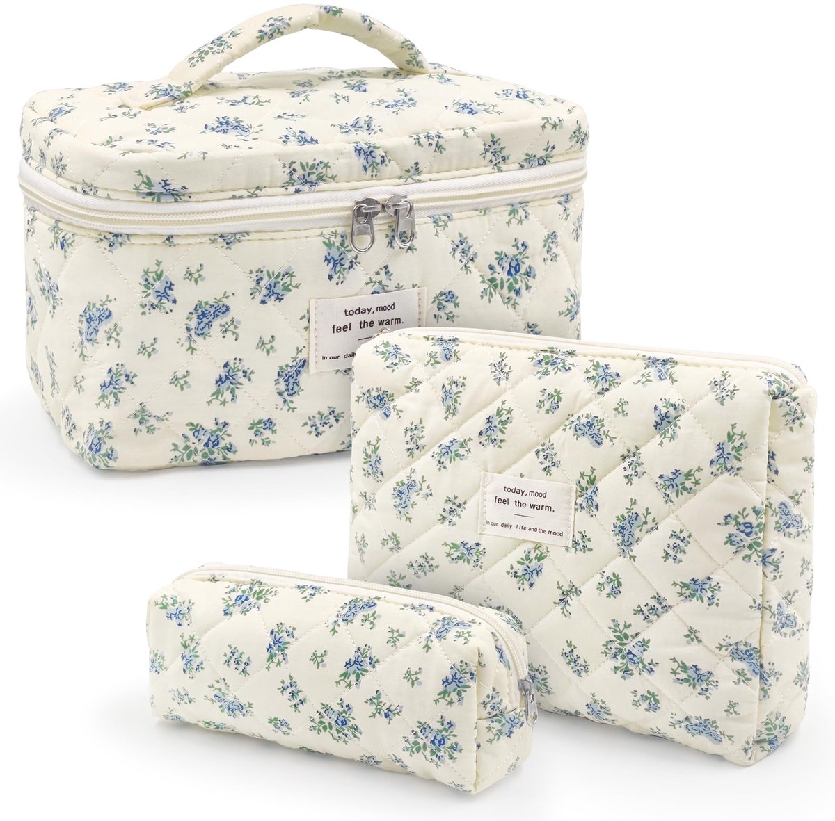 3-delige set Grote Cosmeticatas Toilettas - Met bloemenpatroon - Draagbaar voor dames en meisjes