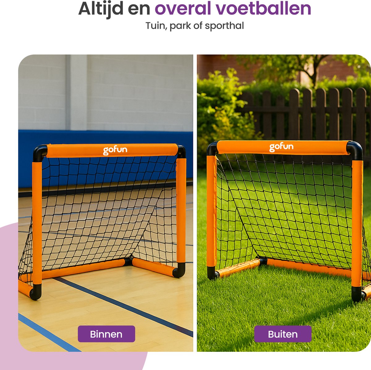 Gofun Voetbaldoel set van 2 – Voetbaldoeltjes – Voetbalgoal – Voetbalgoals voor kinderen – Opvouwbaar – 90 x 60 x 60 cm – Zwart/Oranje — afbeelding 2