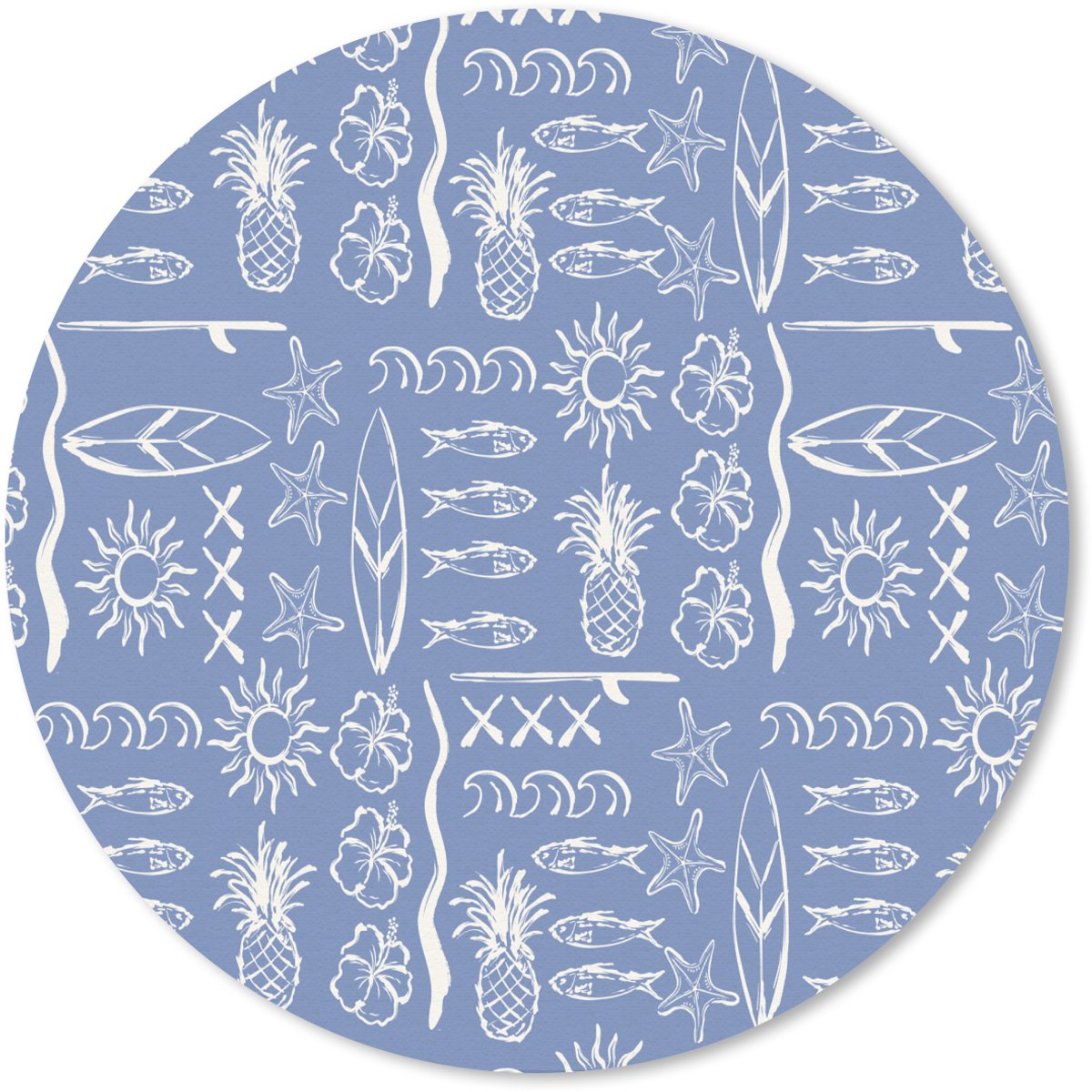 Muismat rond 20x20 cm - Mousepad Kust - Zee - Blauw - Wit - Ronde muismatten