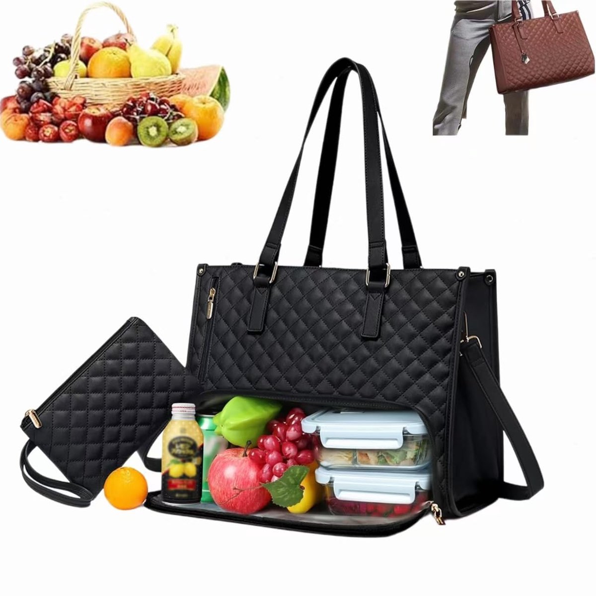 Draagtas - 2-in-1 Laptoptas en Lunchtas met geïsoleerd vak - Voor dames - Voor 15,6 inch (39,6 cm) laptop