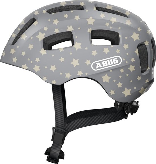 ABUS fietshelm Youn-I 2.0 - met licht voor kinderen, tieners en jongvolwassenen - voor meisjes en jongens - grijs met sterrenpatroon, maat S