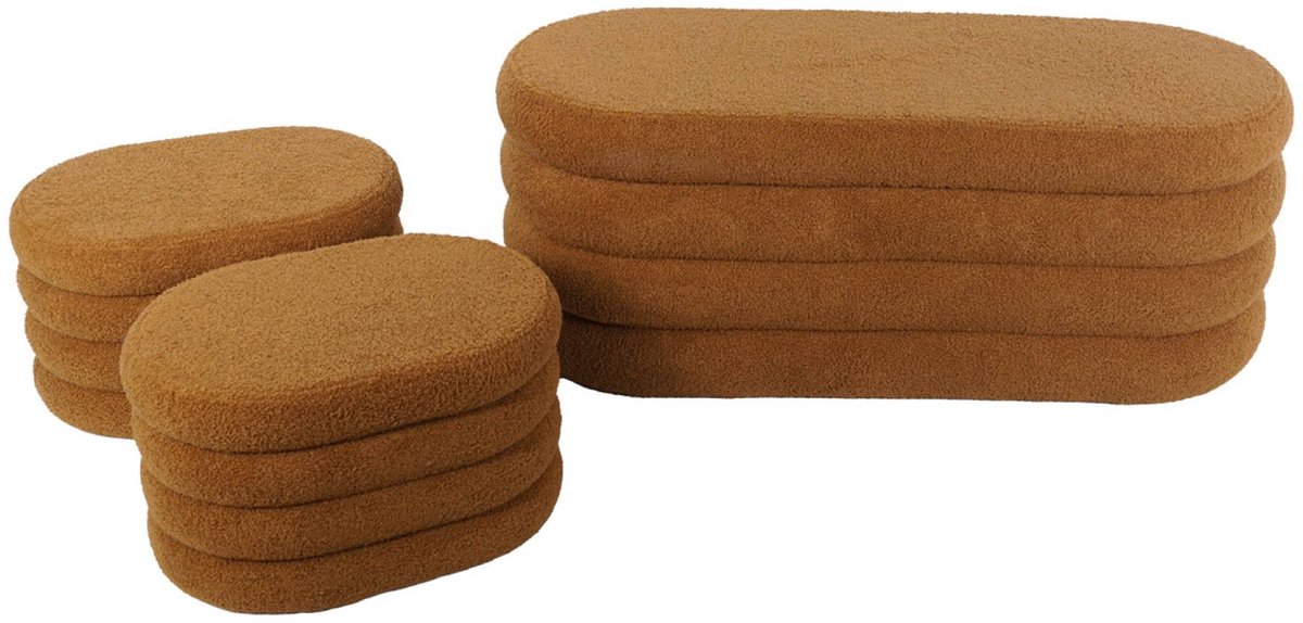 sweeek Bankkist met 2 opbergpoefjes in boucléstof - l111cm Roestkleur