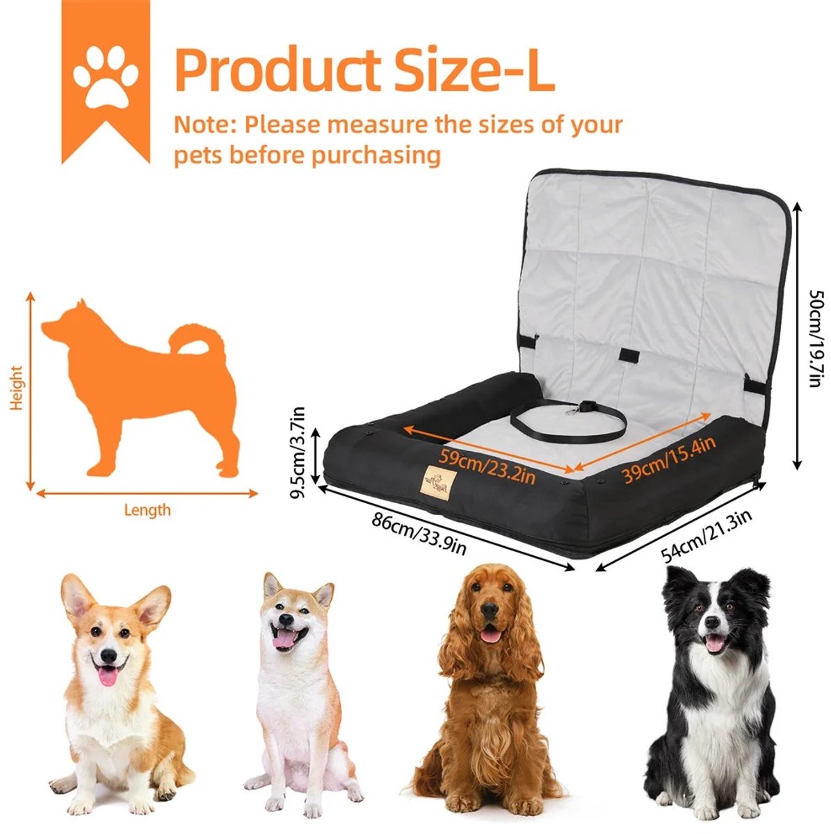 LiveTastic – Honden autostoel – Autostoel – Voor dieren – 85×60×10cm – Zwart-wit – Oxford – incl gordel