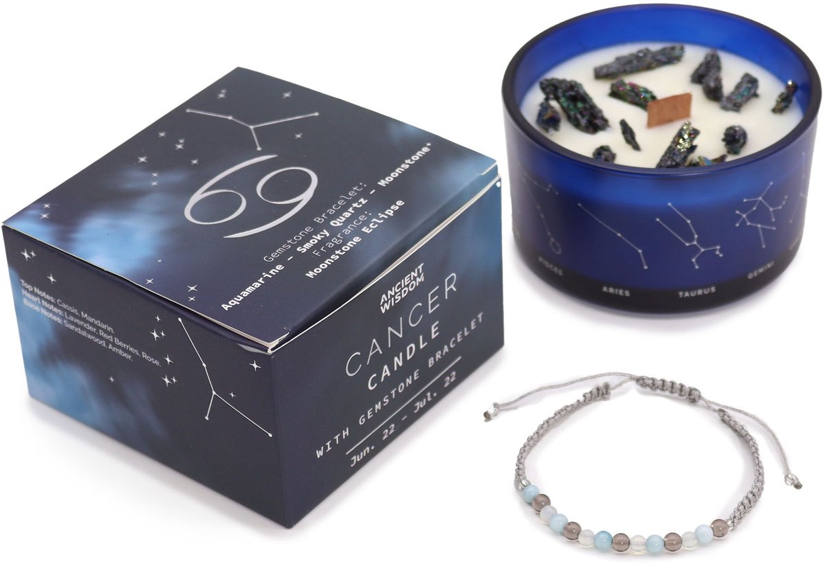 Ancient Wisdom Zodiac kristallen kaars met edelsteen armband - kreeft - sterrenbeeld kaars - cancer