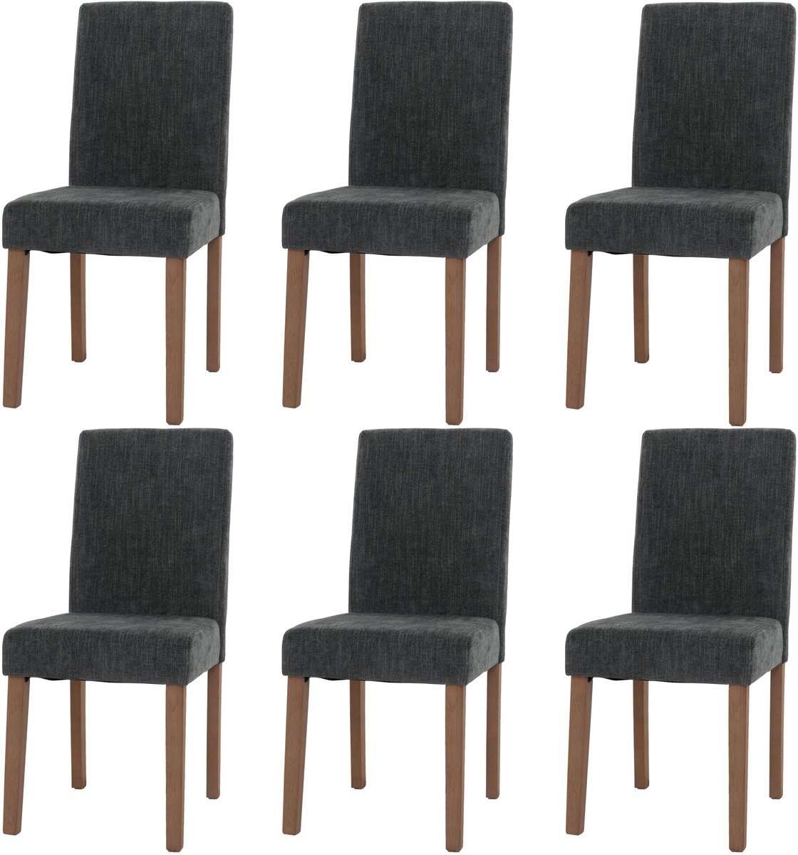 Set van 6 eetkamerstoelen Littau, keukenstoel met hoge rugleuning, stof/textiel chenille hout ~ donkergrijs, naturelkleurige poten