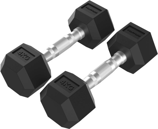 Tunturi Platinum Hexa Dumbbell Set - Rubber - 2x 4kg - Zwart