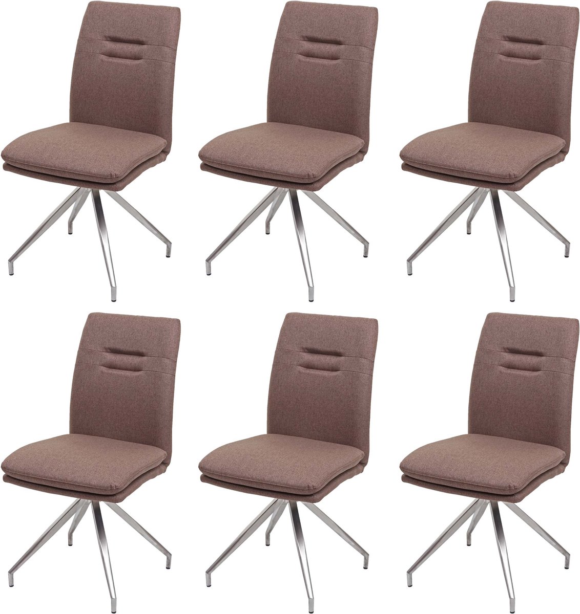 Set van 6 eetkamerstoelen MCW-H70, keukenstoel, stoel met rugleuning, stof/textiel, geborsteld roestvrij staal ~ bruin