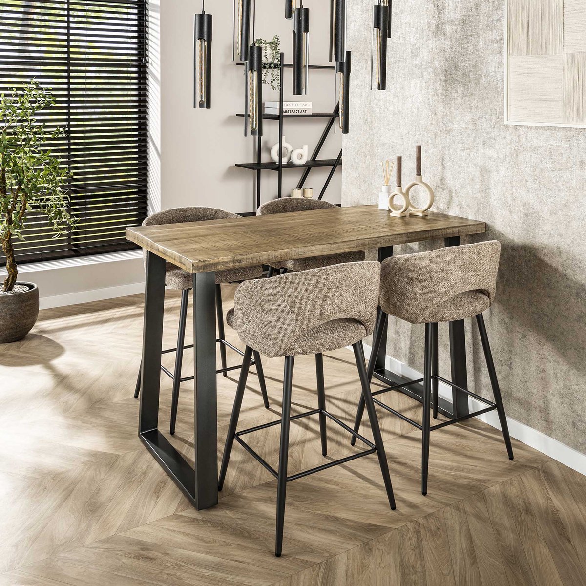 Dimehouse Industriële Bartafel Mangohout Wyatt Blank 135x70 cm - 135 x 70 x 92 cm - Hout - Industrieel