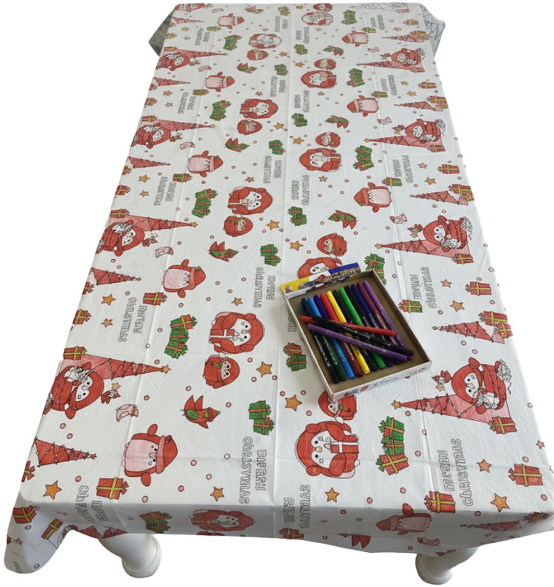 Svenska Living Kerst tafelkleed - inkleurbaar - 240 x 135 cm - voor kinderen - tafellaken kerst kleurplaten