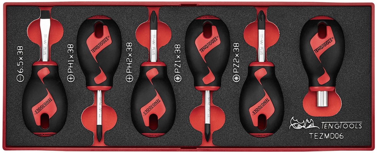 Stubby schroevendraaierset Foamx2 tray Plat- PH- PZ 6 delig Teng Tools