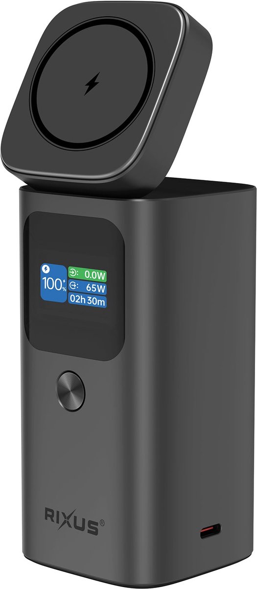 Rixus RXPB15 Magnetic Powerbank With TFT Screen 15000mAh 100W Dark grey