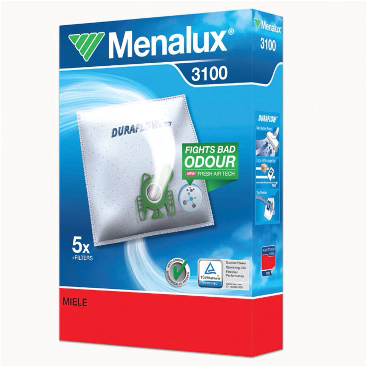 MENALUX - STOFZUIGERZAK SYNT GESCHIKT VOOR MIELE S246 S262 S500 3100 5 STUKS - 9001961508
