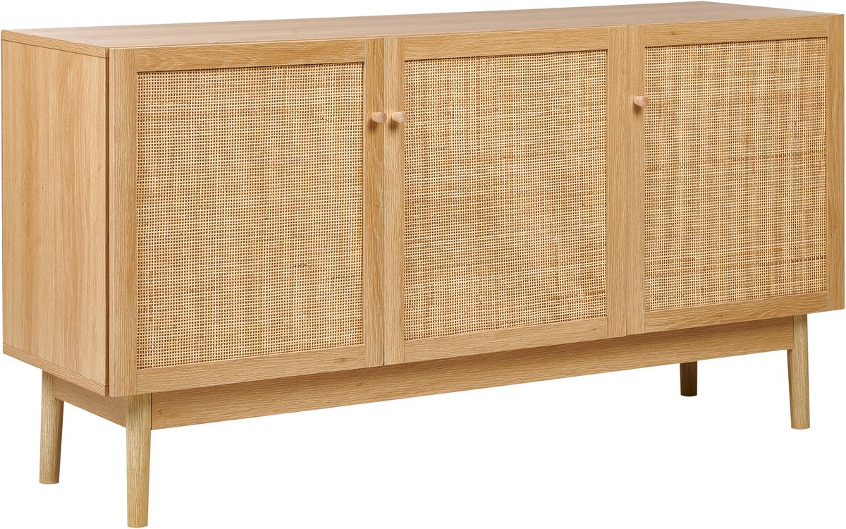 Beliani NIVO - Dressoir - Lichtbruin - 3 deuren - Hout/Rotan