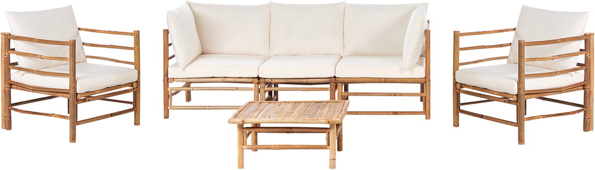 Beliani CERRETO - Loungeset 5-zits - Gebroken wit - Bamboe Bruin