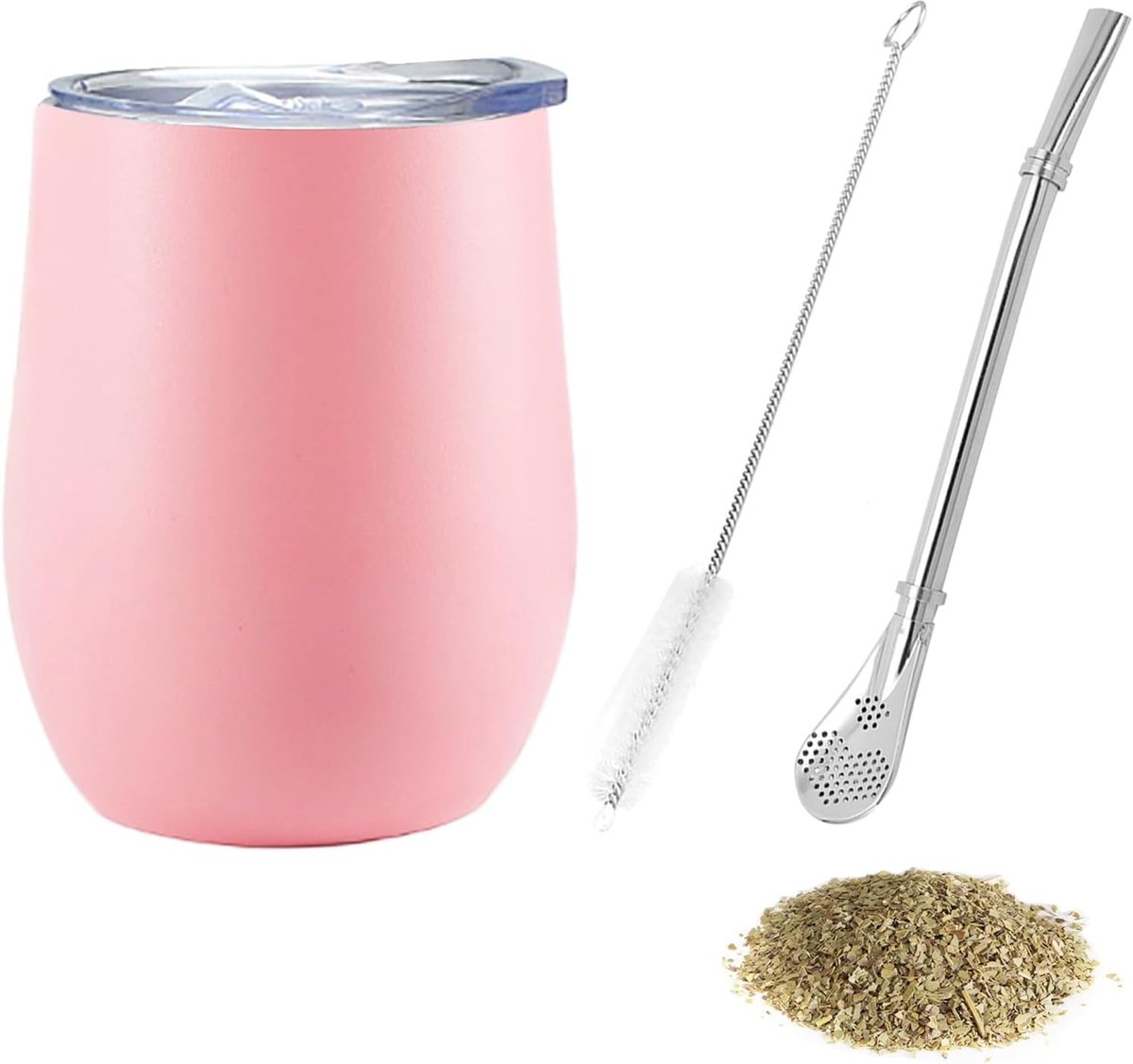 Acier Inoxydable Tasse à Mate - 360 ml - Geschikt voor thee Mate - Koffie - Thee met Fruit - Roze