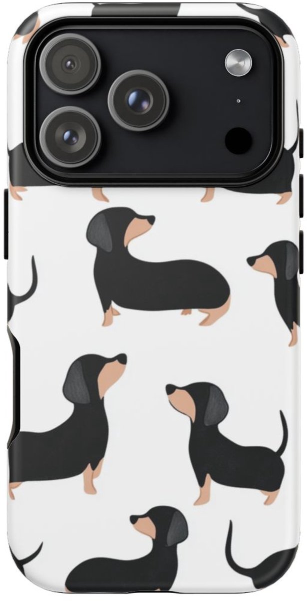 Minimalistisch Zwart-Beige Teckelpatroon – Telefoonhoesje Geschikt voor iPhone 17 Pro
