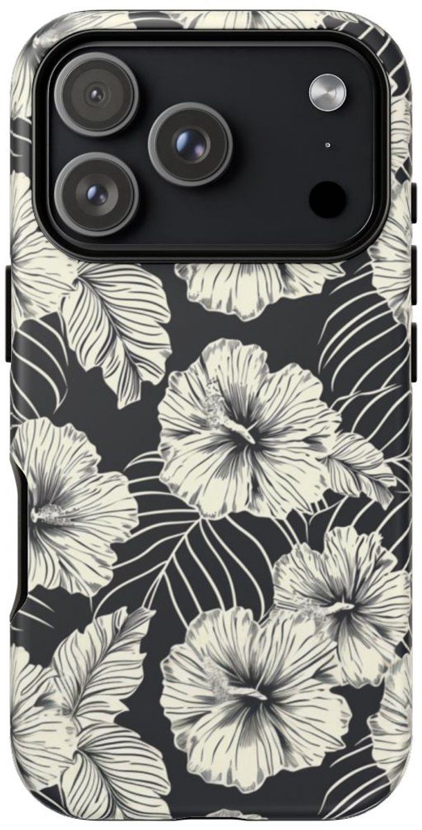 Monochroom Bloemenpatroon – Telefoonhoesje Geschikt voor iPhone 17 Pro
