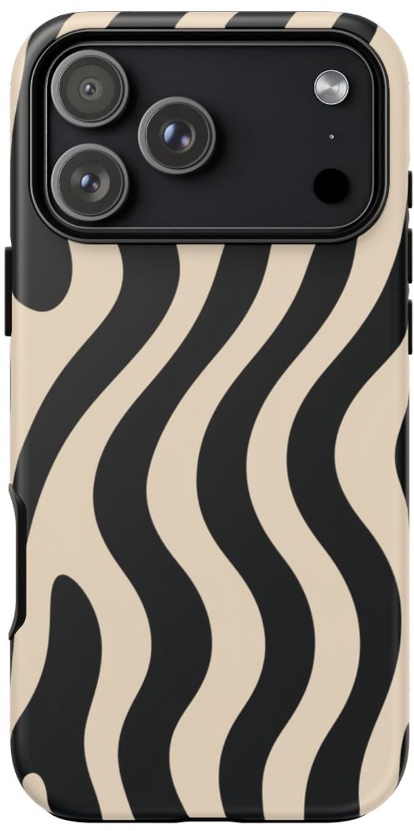 Zwart-Beige Abstracte Golvende Lijnen – Telefoonhoesje Geschikt voor iPhone 17 Pro Max